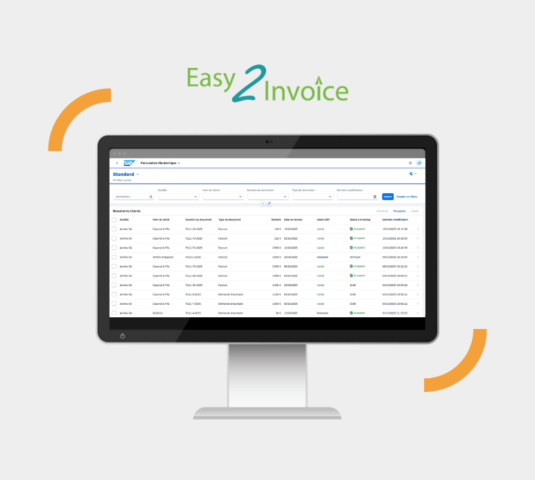 Ecran de la solution de facturation electronique SAP Easy2Invoice